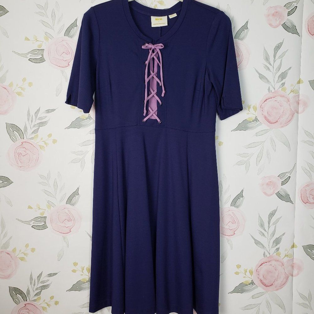 Anthropologie Maeve Blue Casual Comfy Crew Neck Dress womens S Small